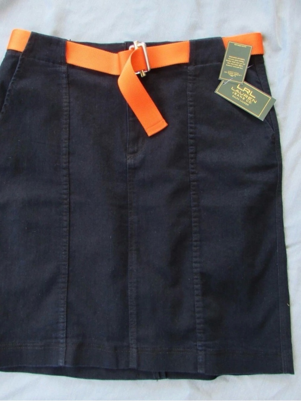Ralph Lauren Jeans Co Denim Skirt w/ Orange Belt NWT | Dark Wash | Size 16